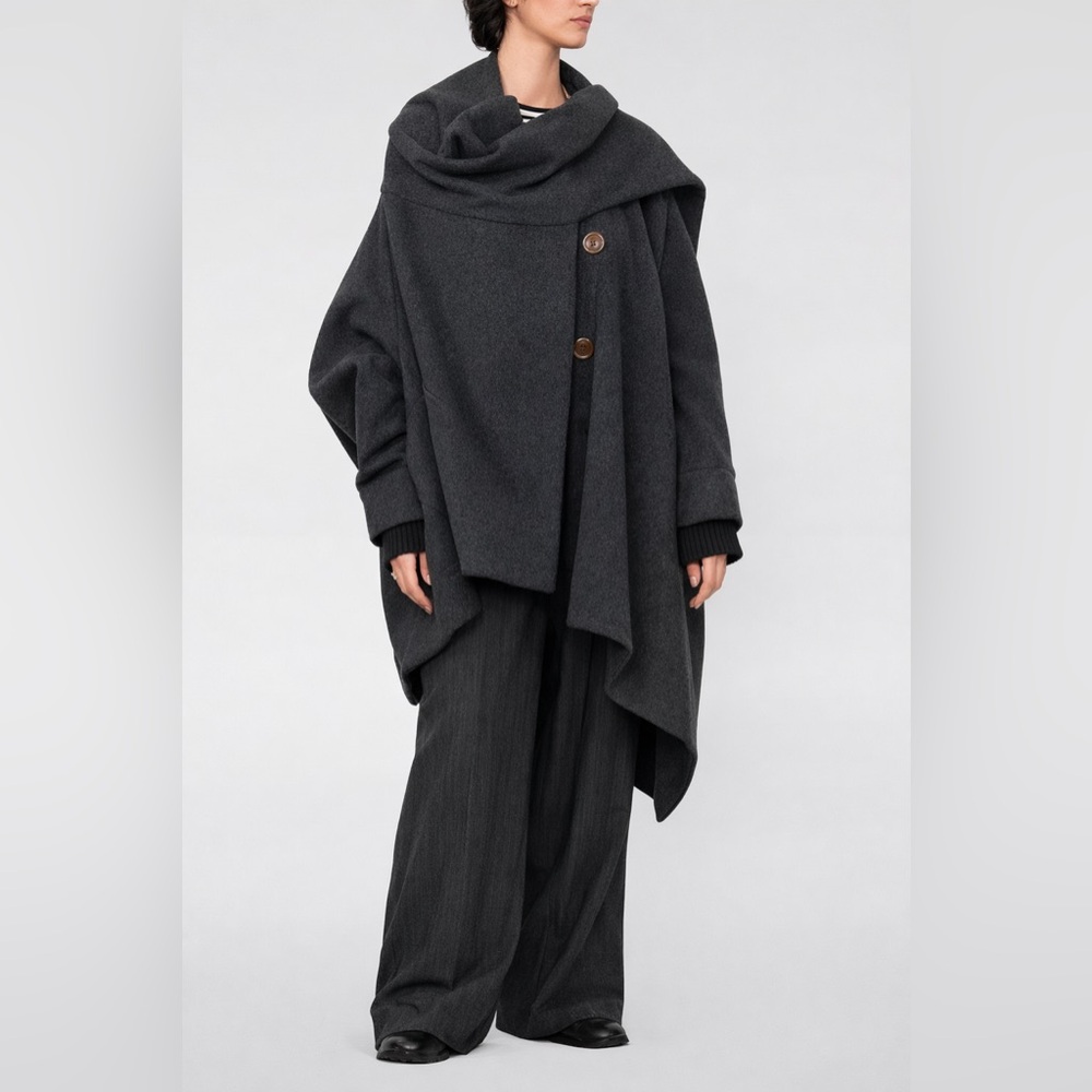 Vivienne Westwood Red Label Asymmetric Draped Wool Scarf Coat Gray Sz M - Picture 1 of 16